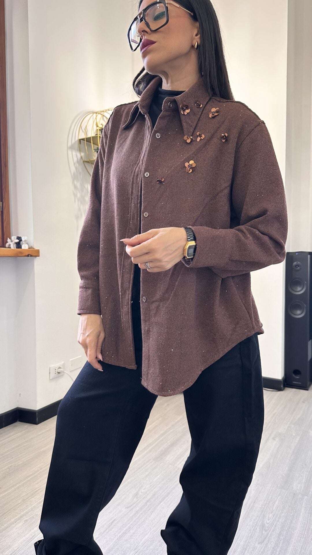 CAMICIA CON FIORELLINI MARRONE