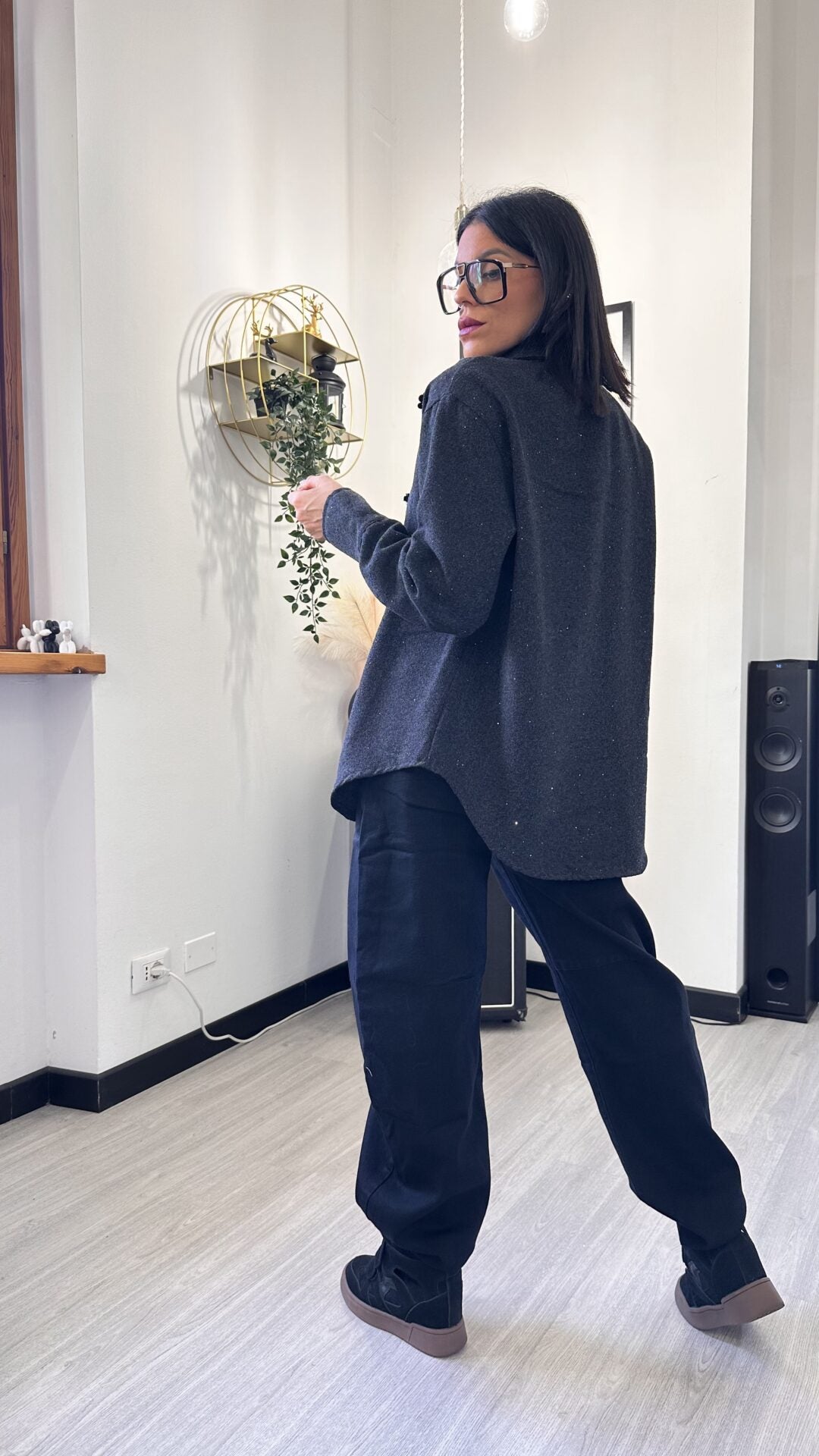 CAMICIA CON FIORELLINI GRIGIA