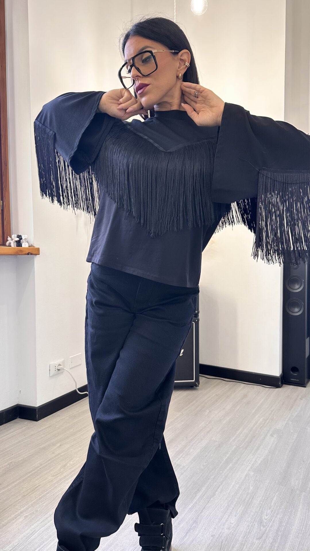 LONG SLEEVE CON FRANGE NERA