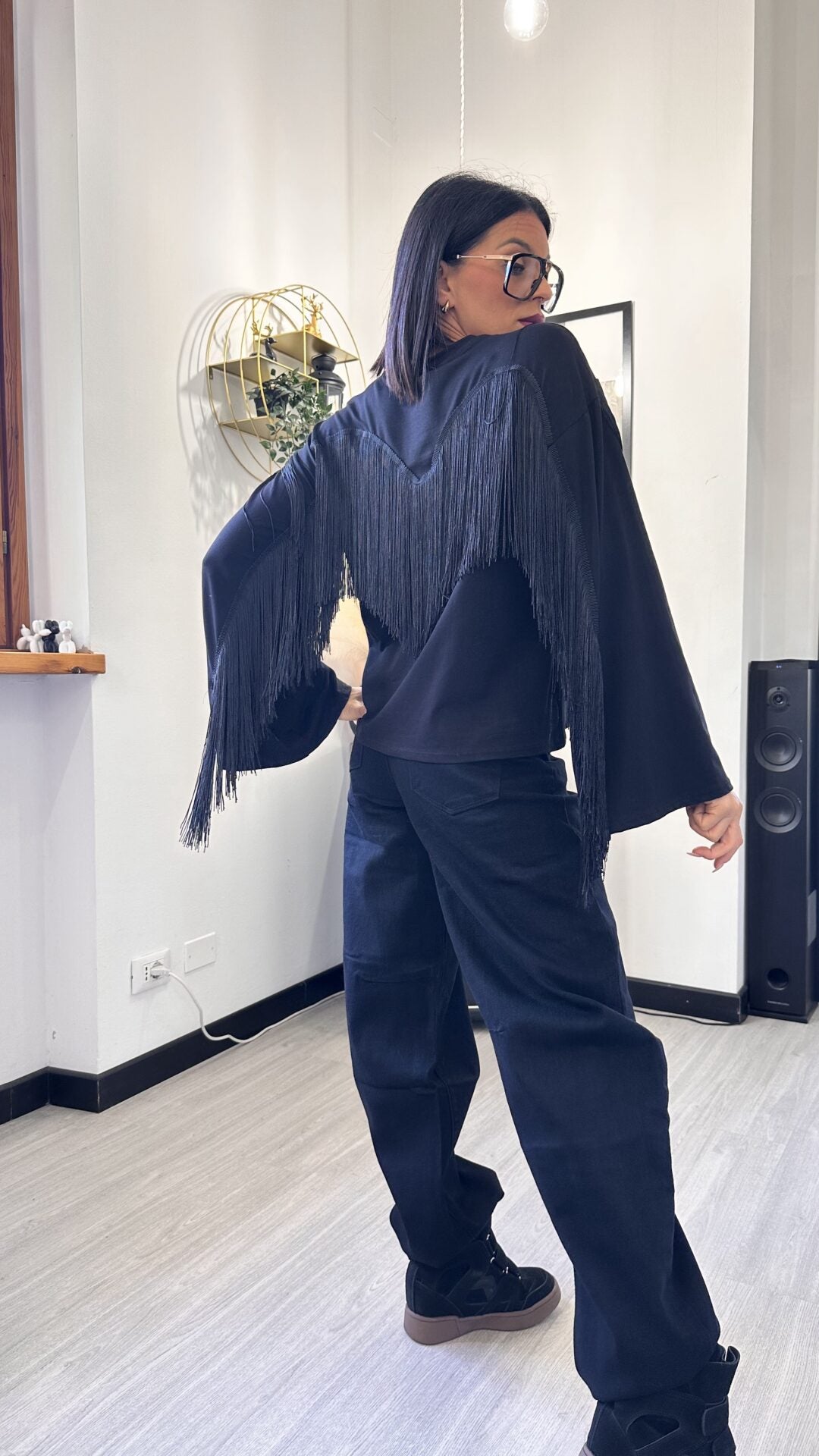 LONG SLEEVE CON FRANGE NERA