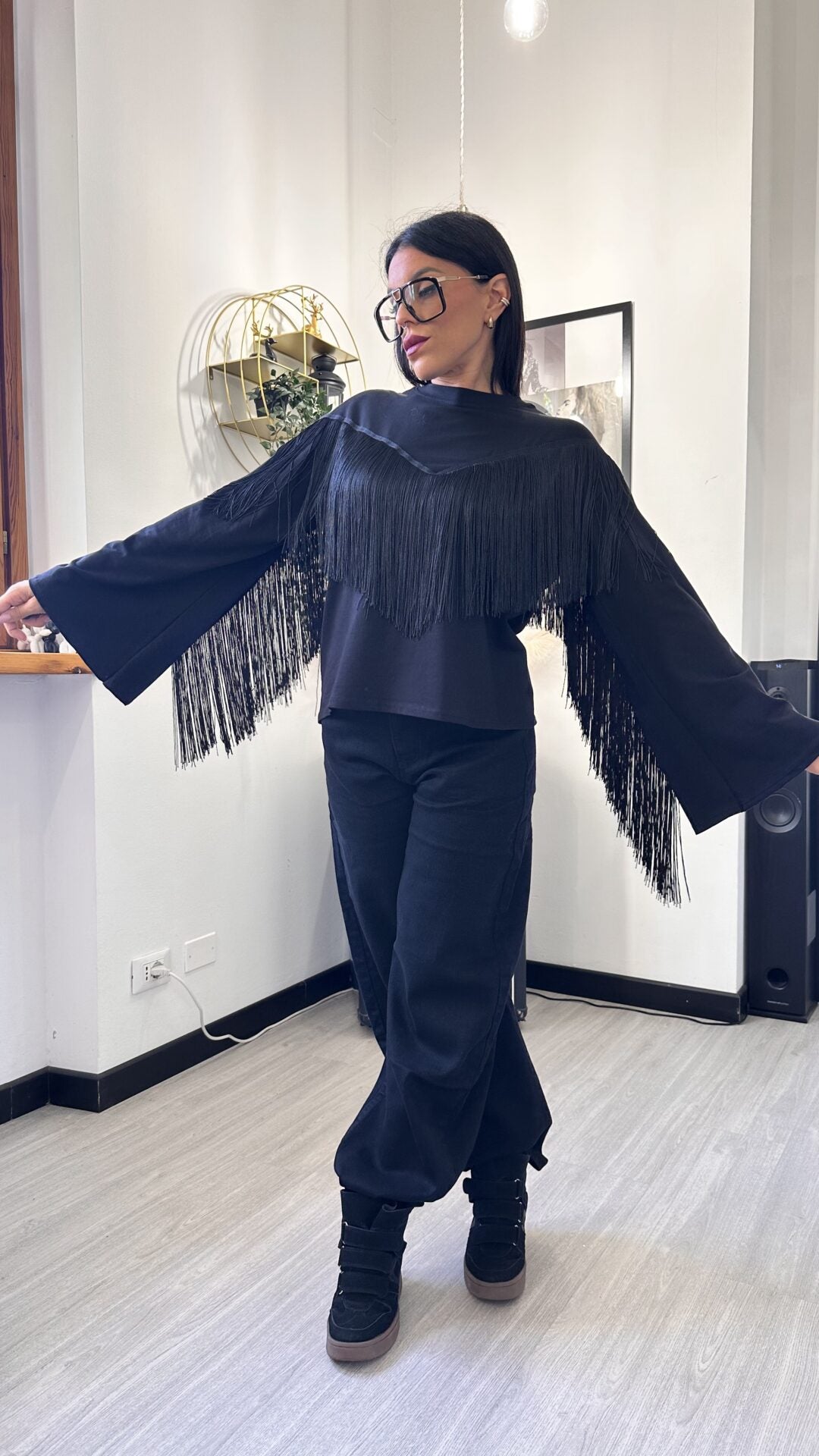 LONG SLEEVE CON FRANGE NERA