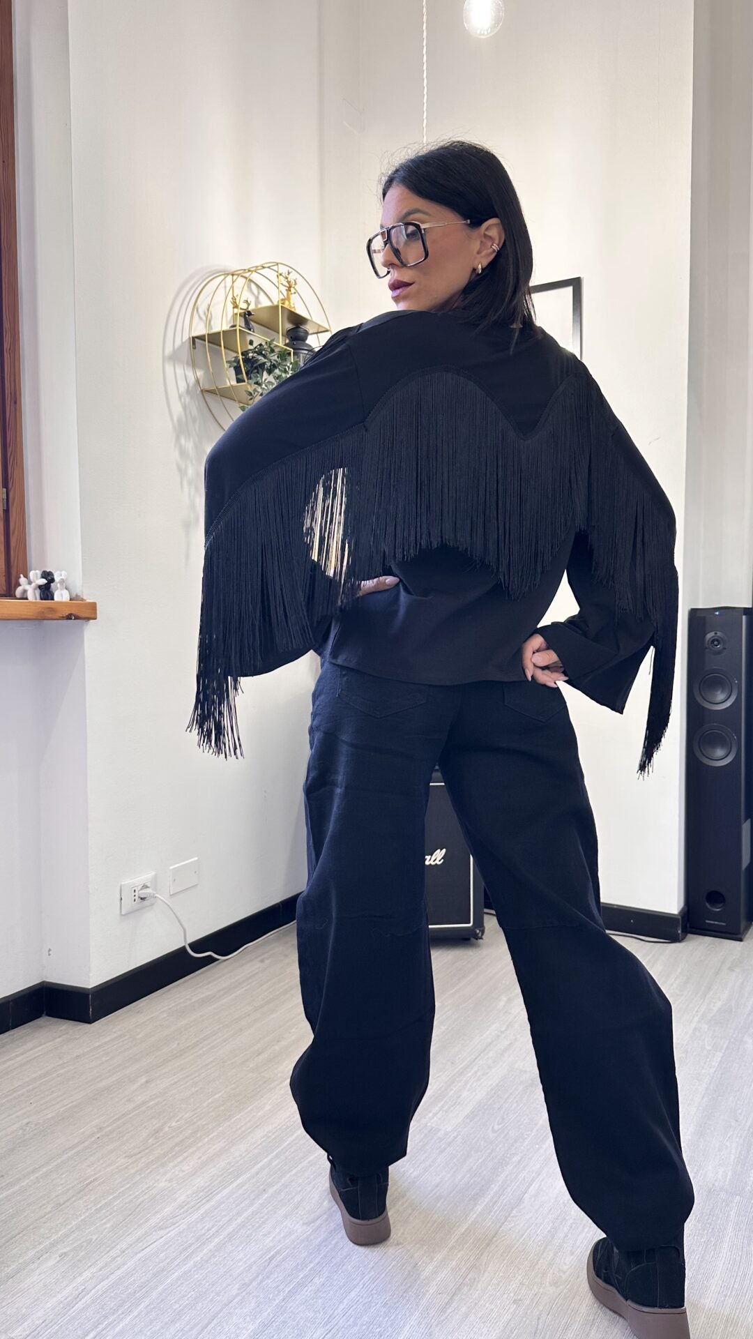 LONG SLEEVE CON FRANGE NERA