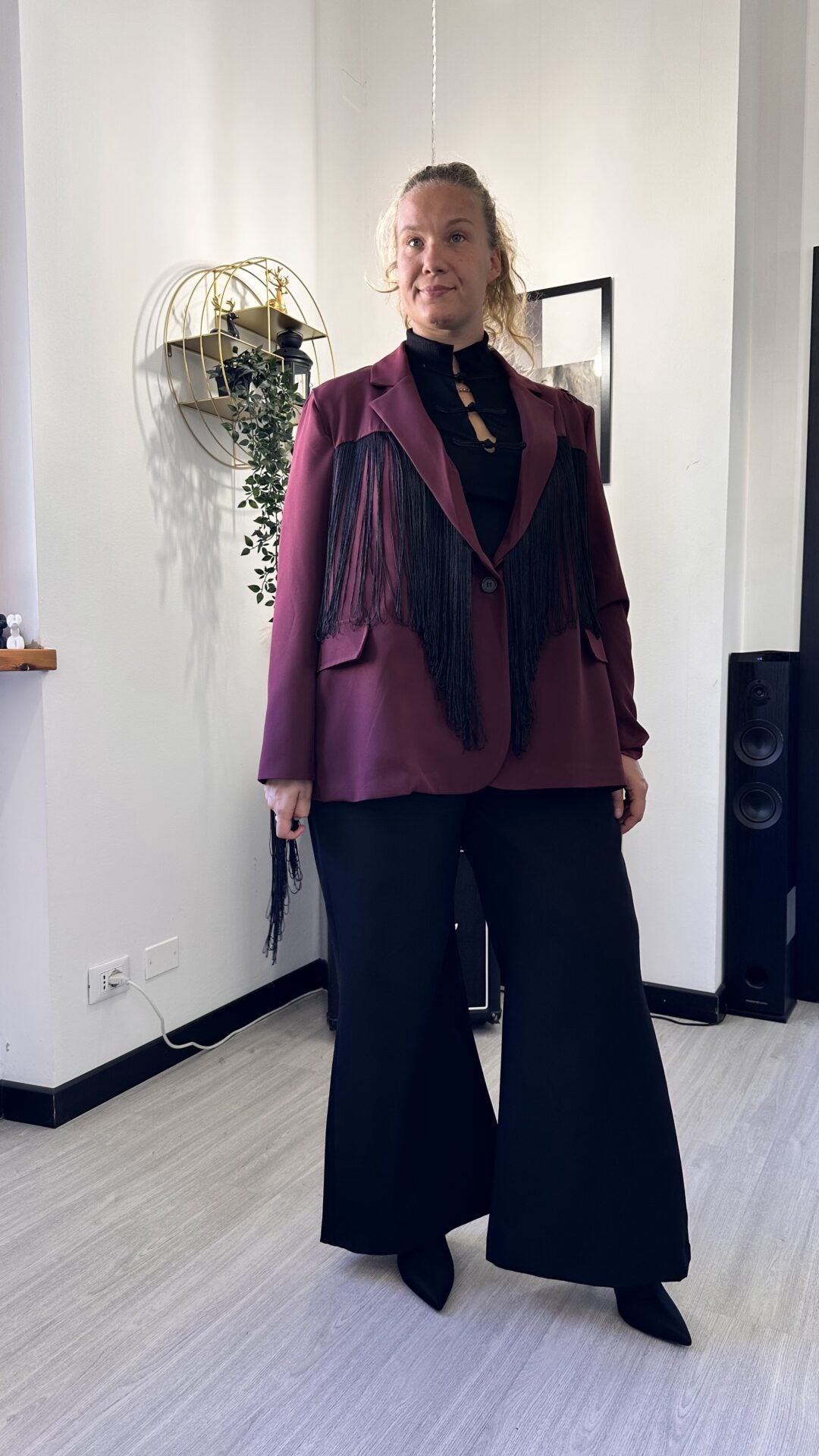 GIACCA CON FRANGE BORDEAUX