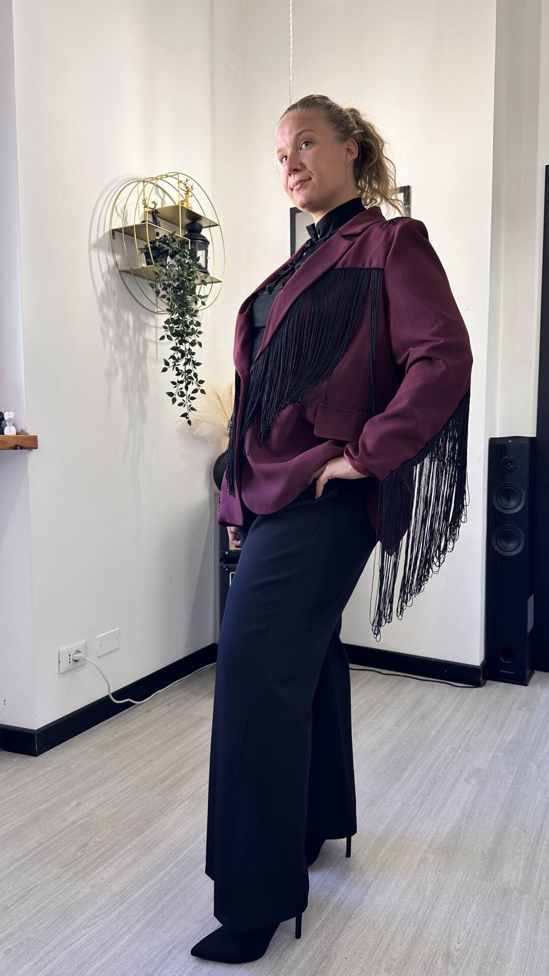 GIACCA CON FRANGE BORDEAUX