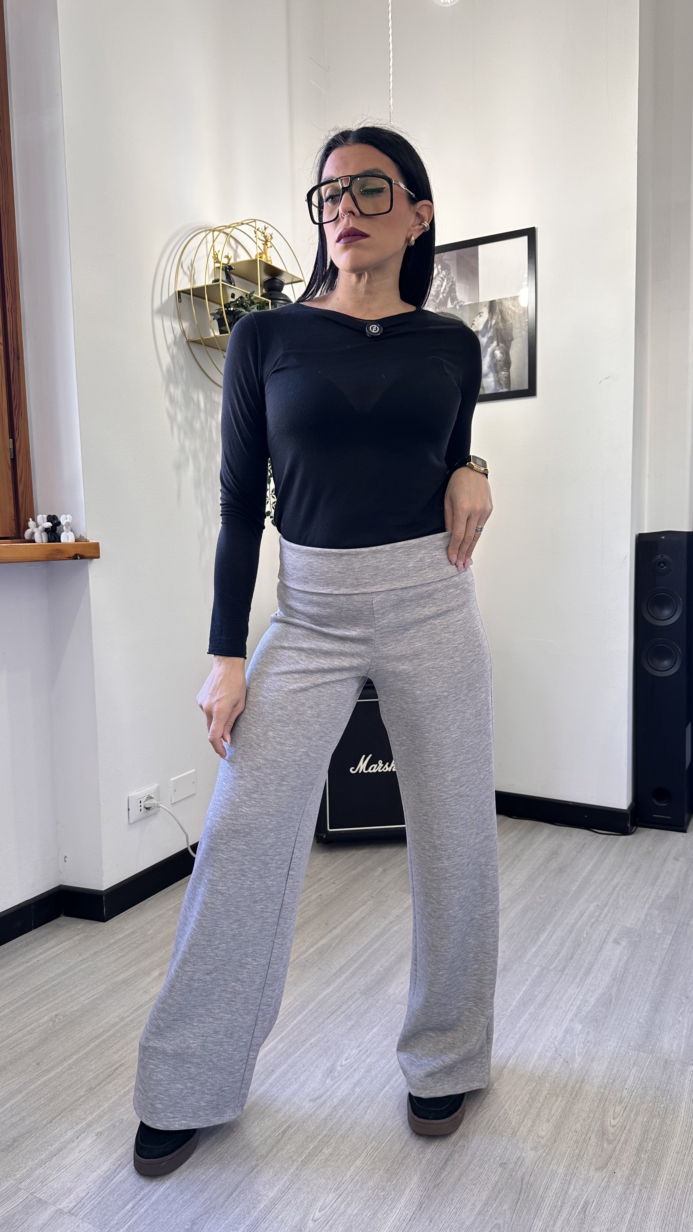 PANTALONE A PALAZZO CON RISVOLTO GRIGIO