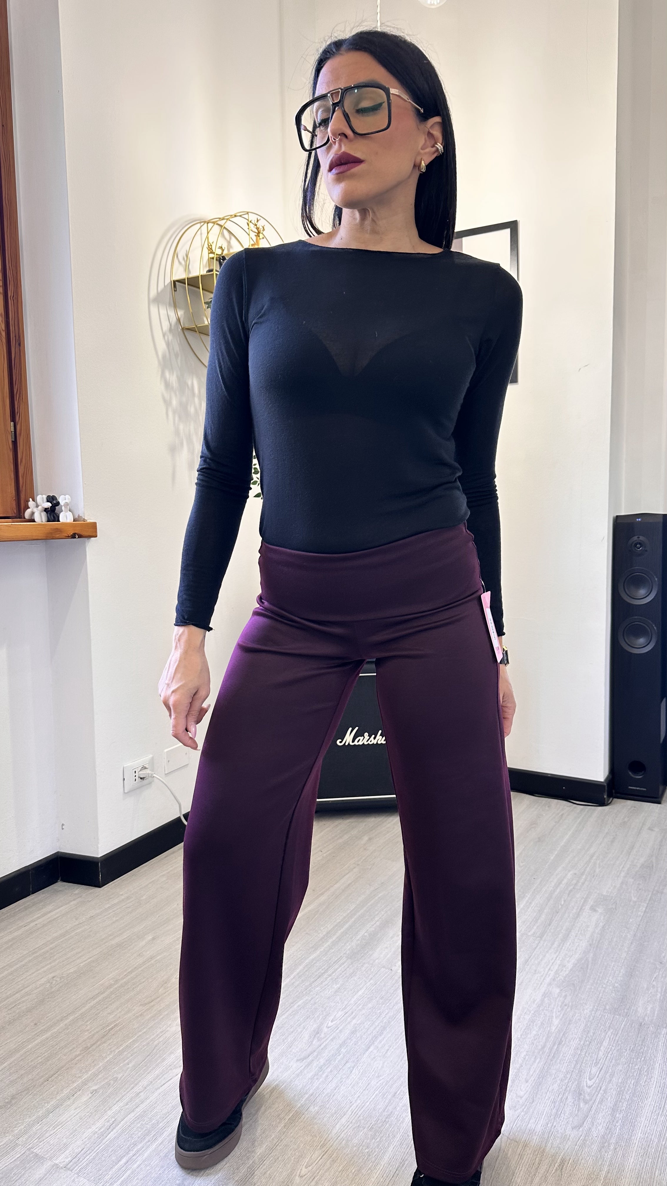 PANTALONE A PALAZZO CON RISVOLTO BORDEAUX