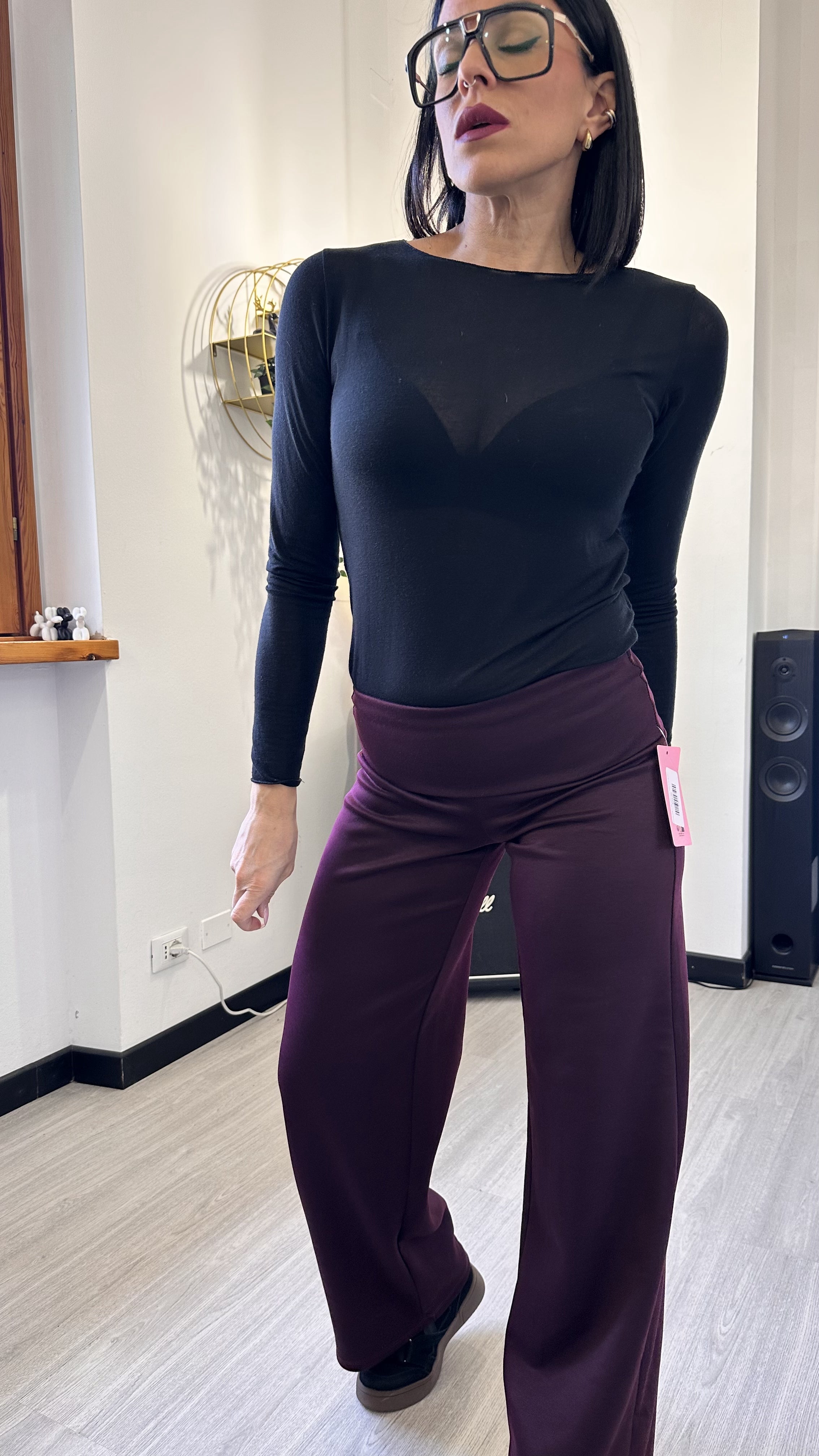 PANTALONE A PALAZZO CON RISVOLTO BORDEAUX