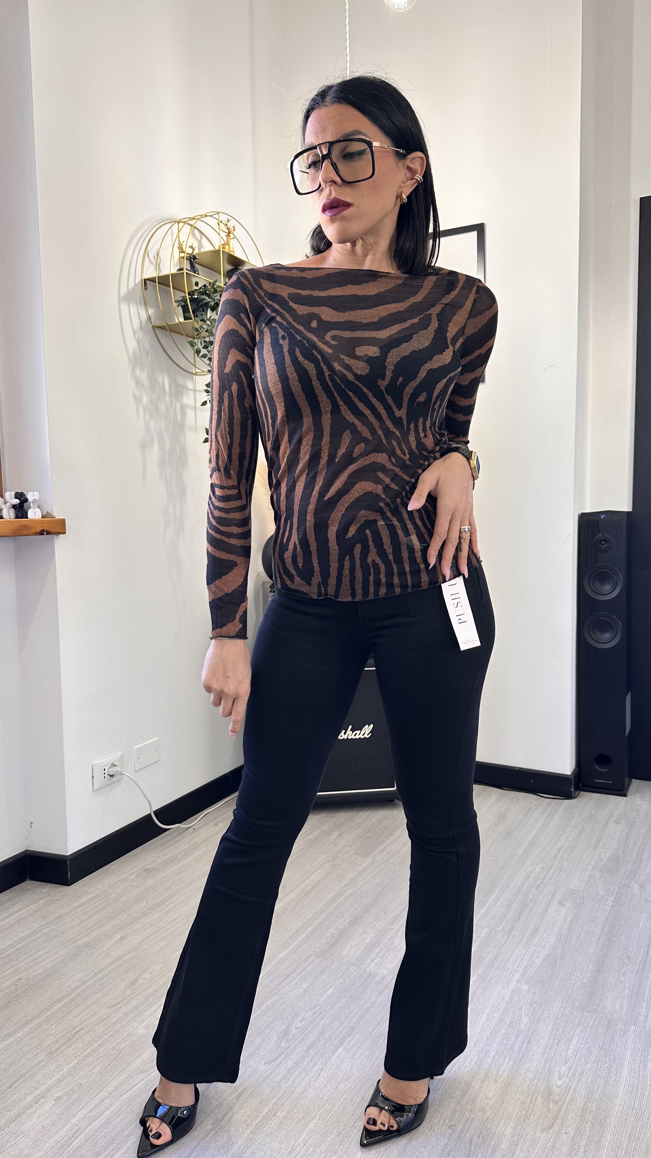 MAGLIA IN CASHMERE ZEBRATA MARRONE