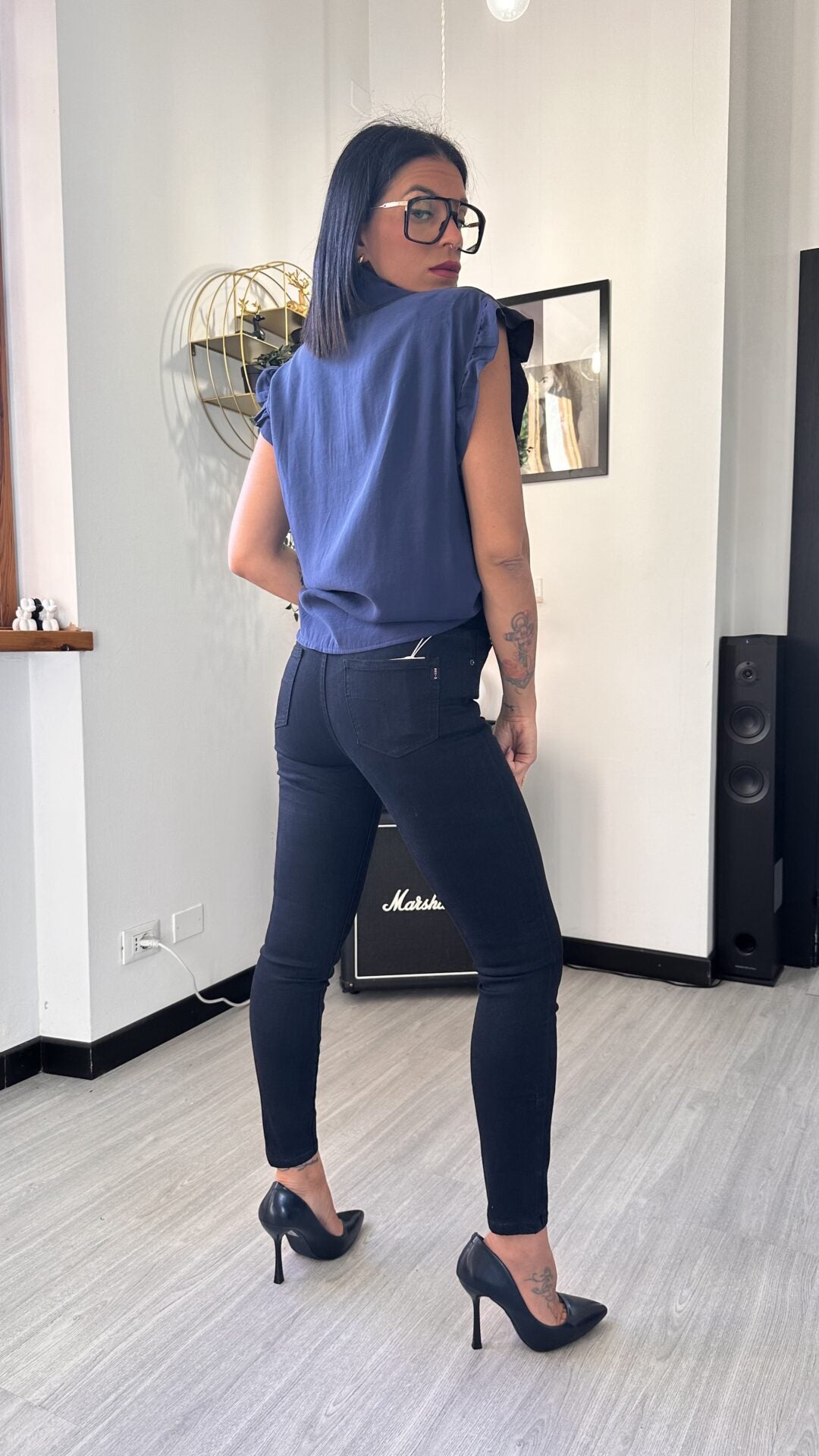 CAMICIA MANICA FRUFRU BLU