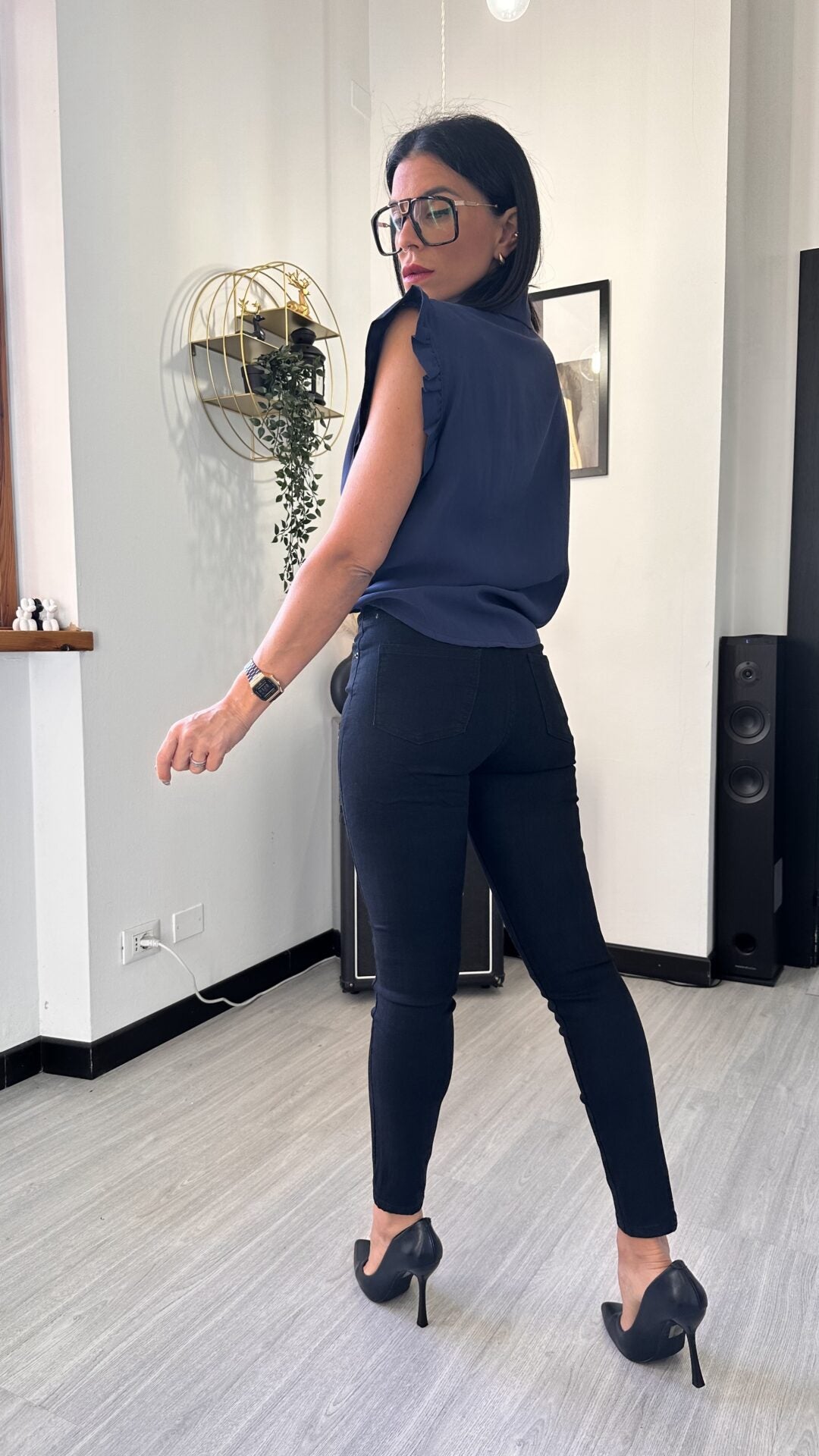 CAMICIA MANICA FRUFRU BLU
