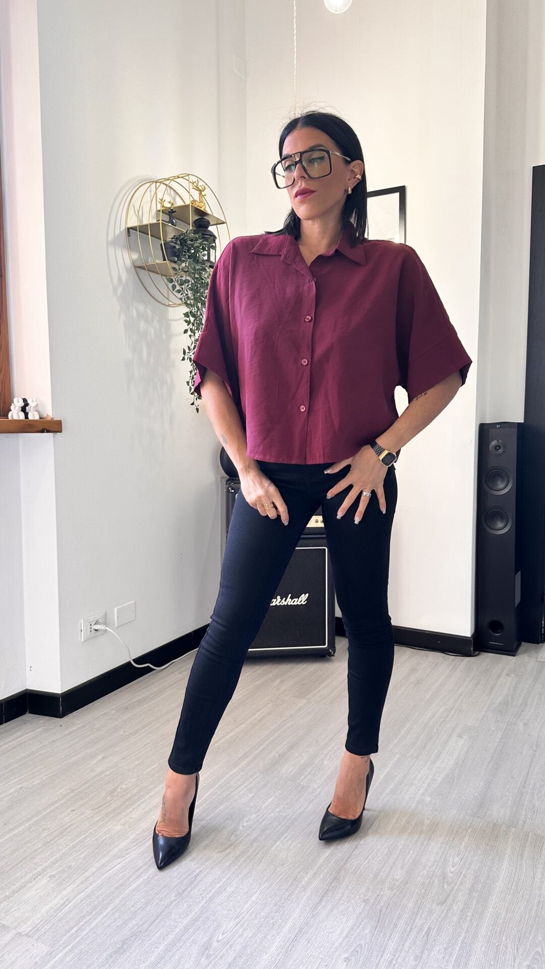 CAMICIA MORBIDA MANICA CORTA BORDEAUX