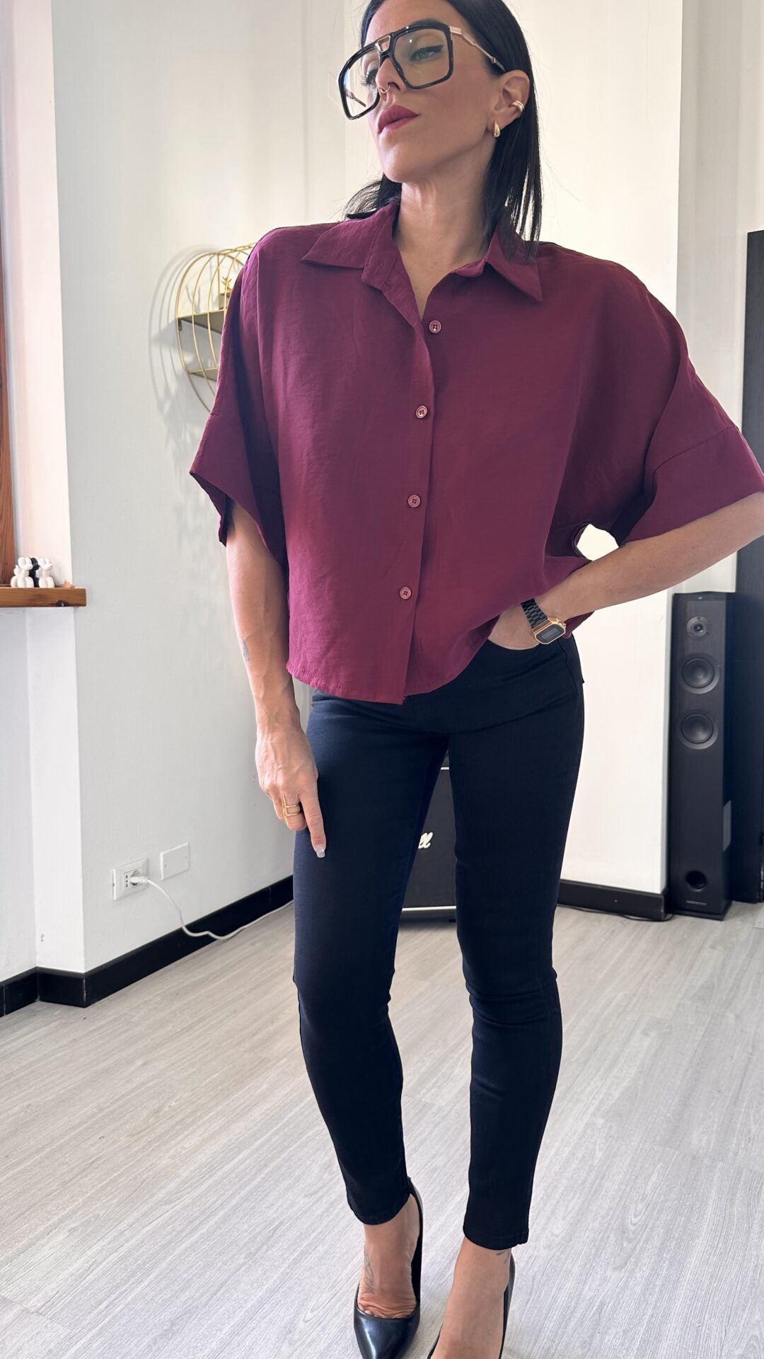 CAMICIA MORBIDA MANICA CORTA BORDEAUX
