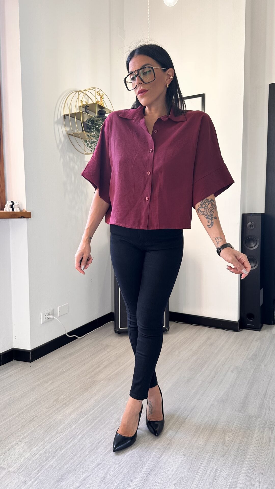 CAMICIA MORBIDA MANICA CORTA BORDEAUX