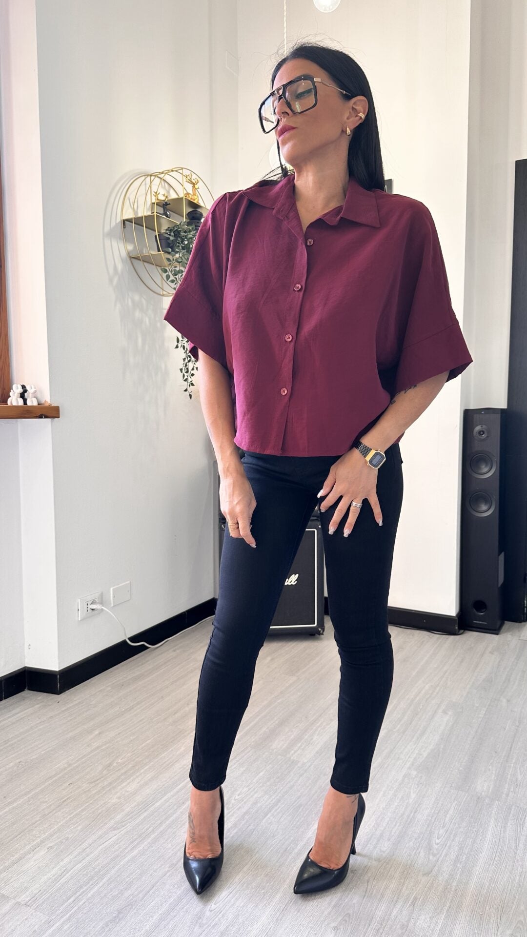 CAMICIA MORBIDA MANICA CORTA BORDEAUX