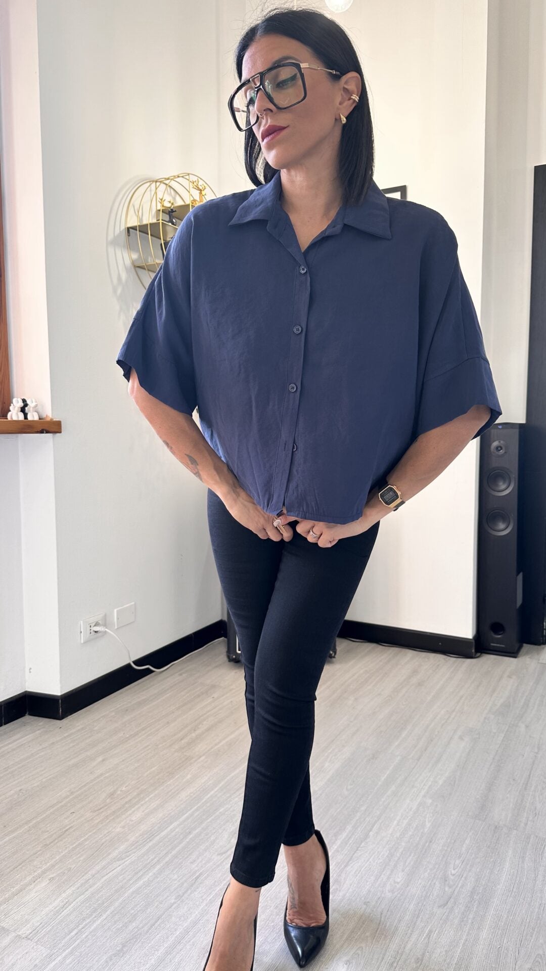 CAMICIA MORBIDA MANICA CORTA BLU