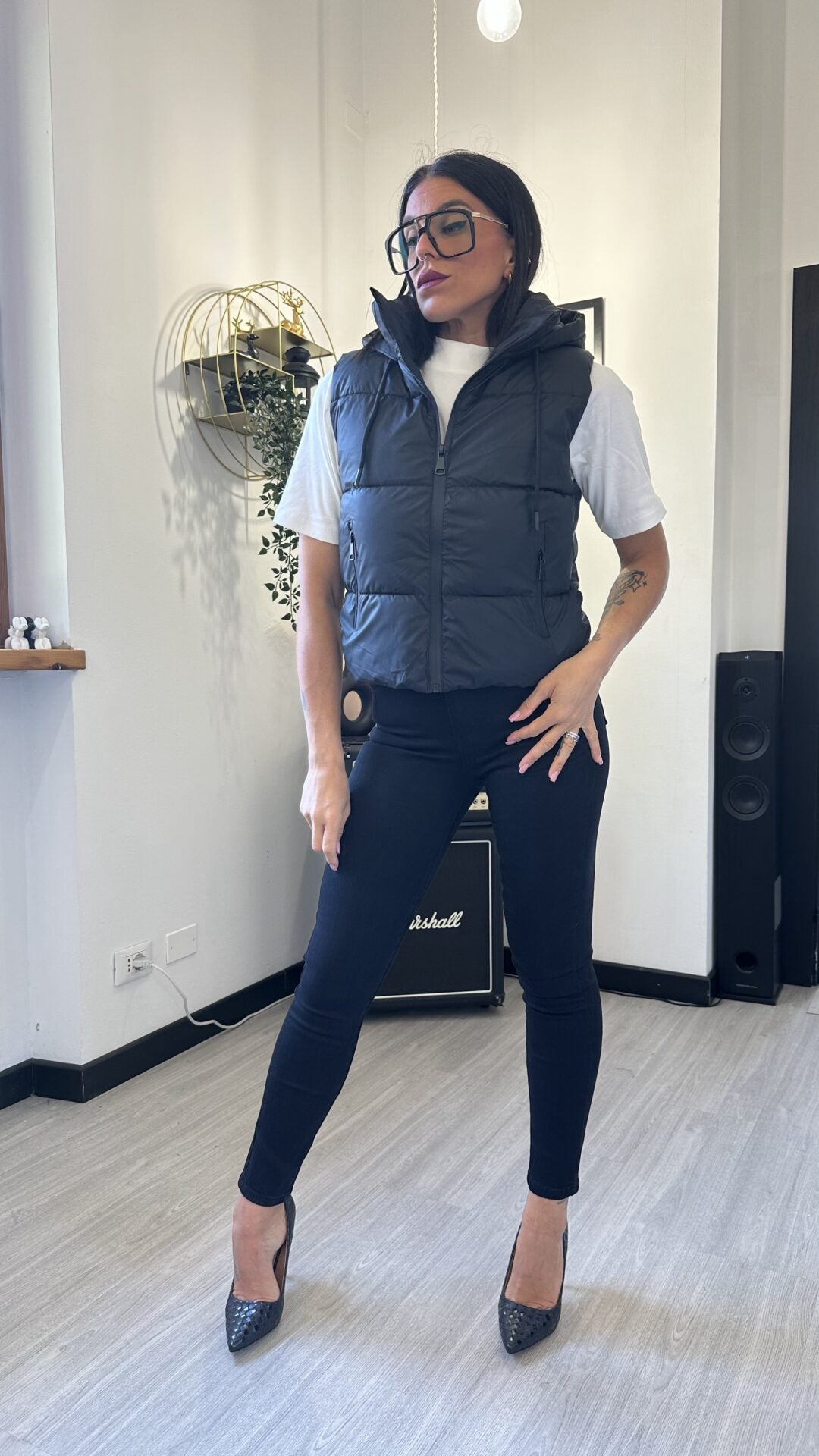 BOMBER SMANICATO NERO (L)