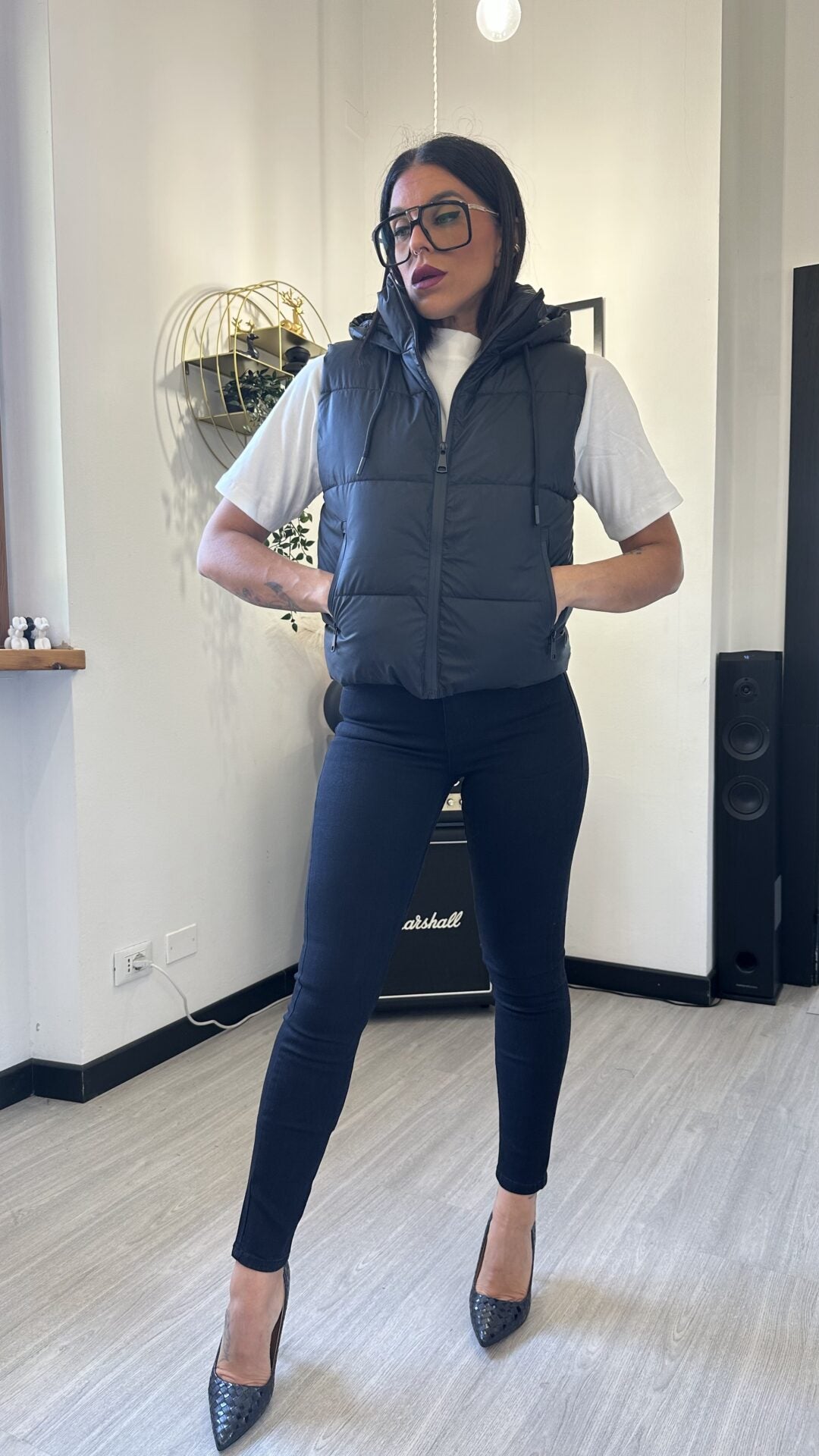 BOMBER SMANICATO NERO (L)