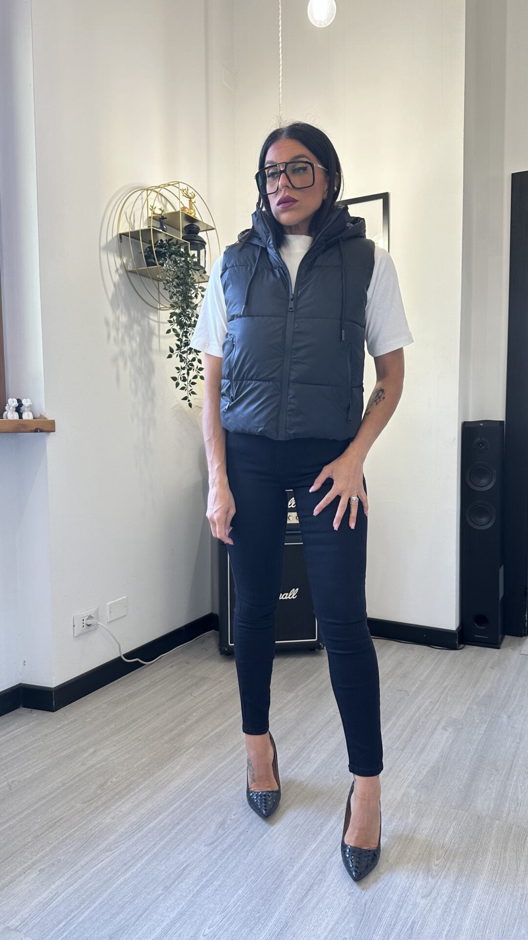 BOMBER SMANICATO NERO (L)