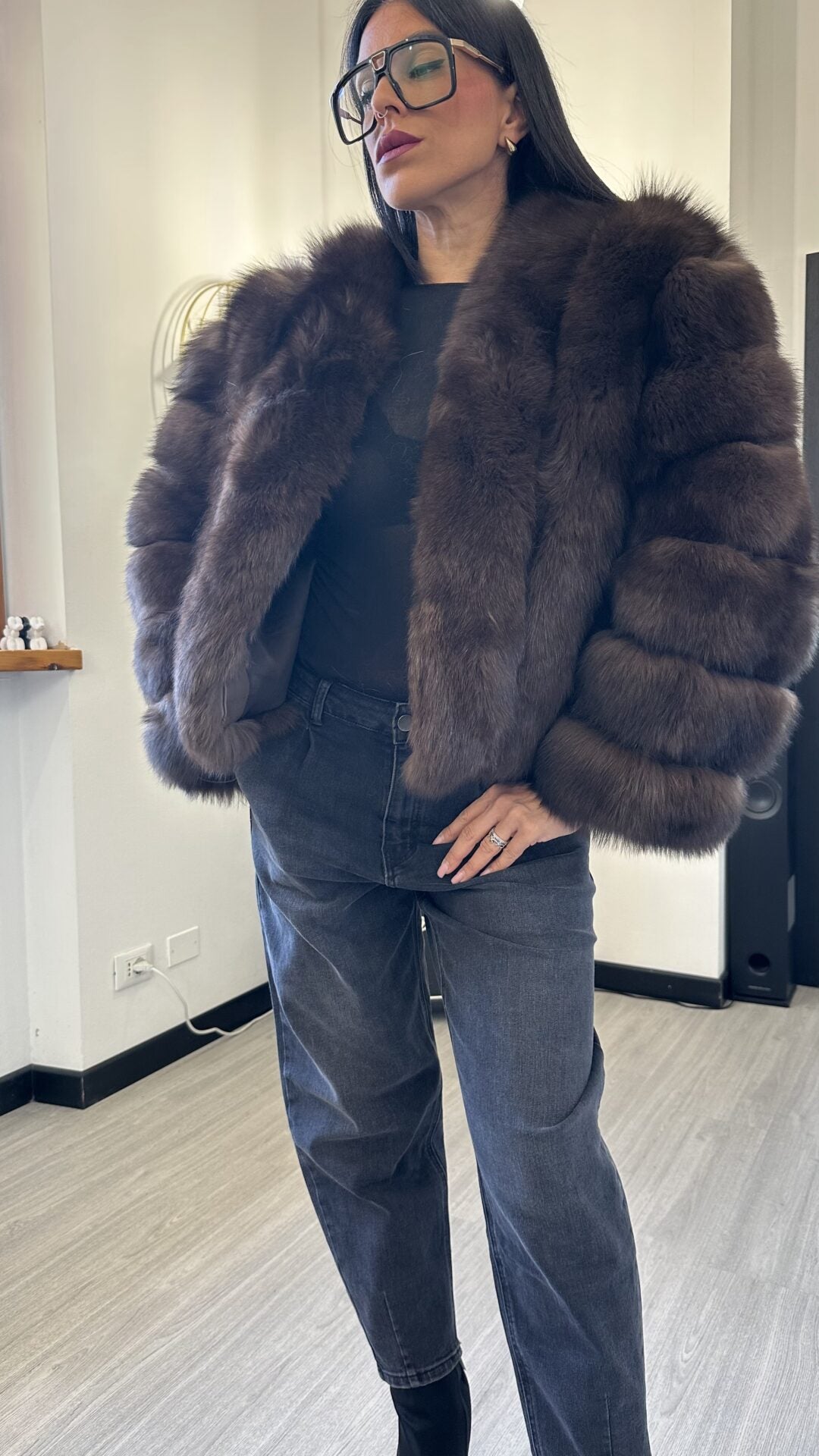 PELLICCIA MANICA LUNGA MARRONE