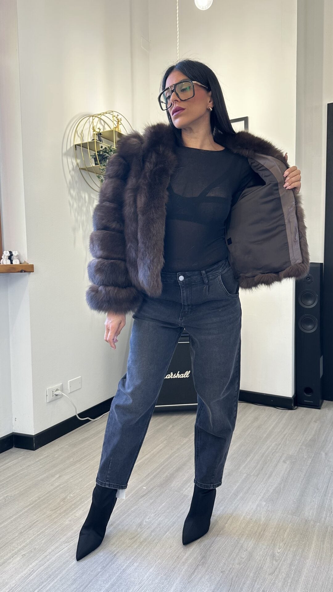 PELLICCIA MANICA LUNGA MARRONE
