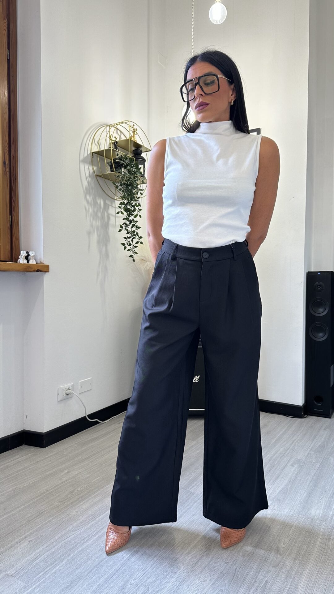PANTALONE A PALAZZO NERO CON ELASTICO