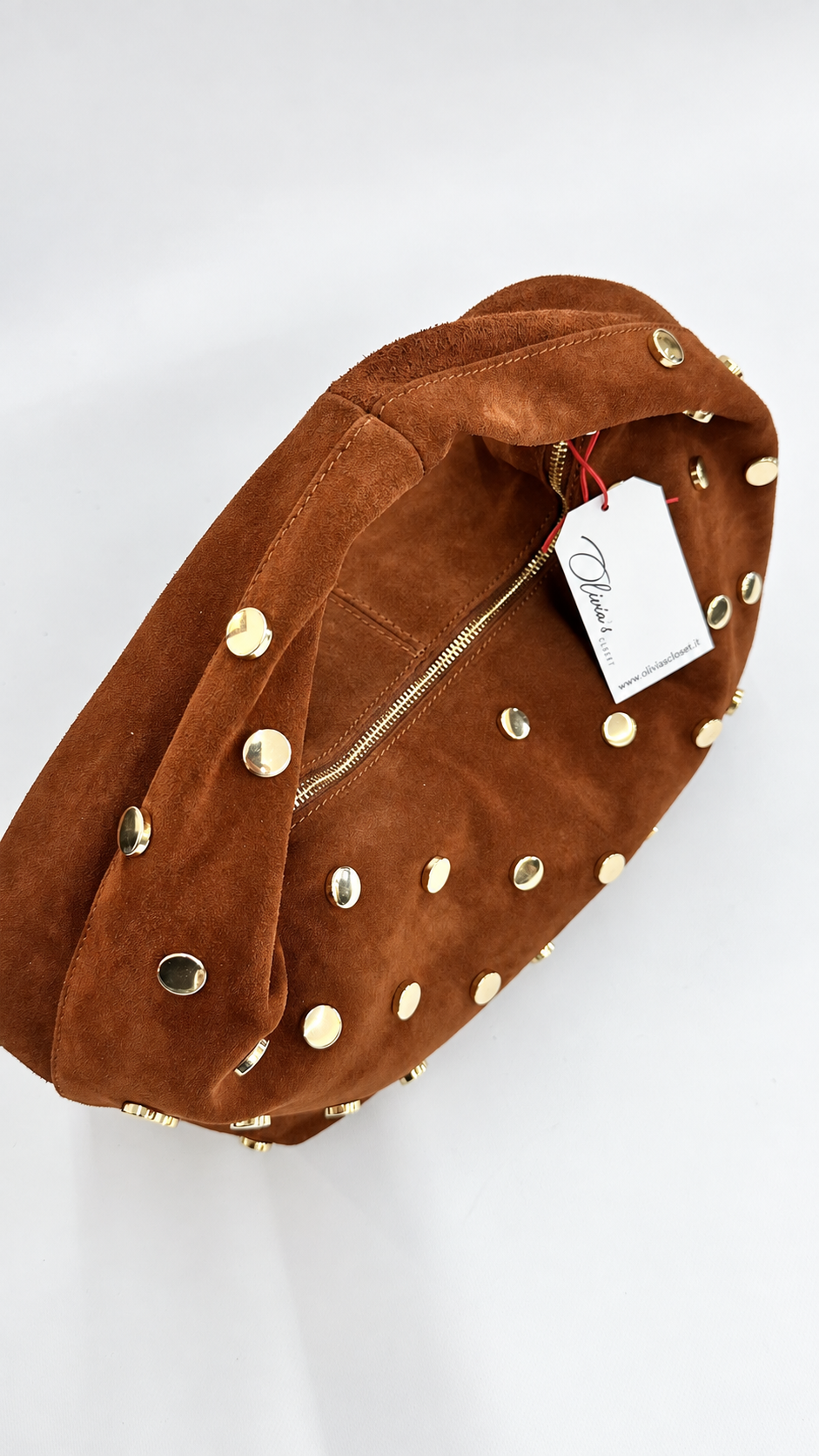 BORSA SCAMOSCIATA CON BORCHIE CAMMELLO