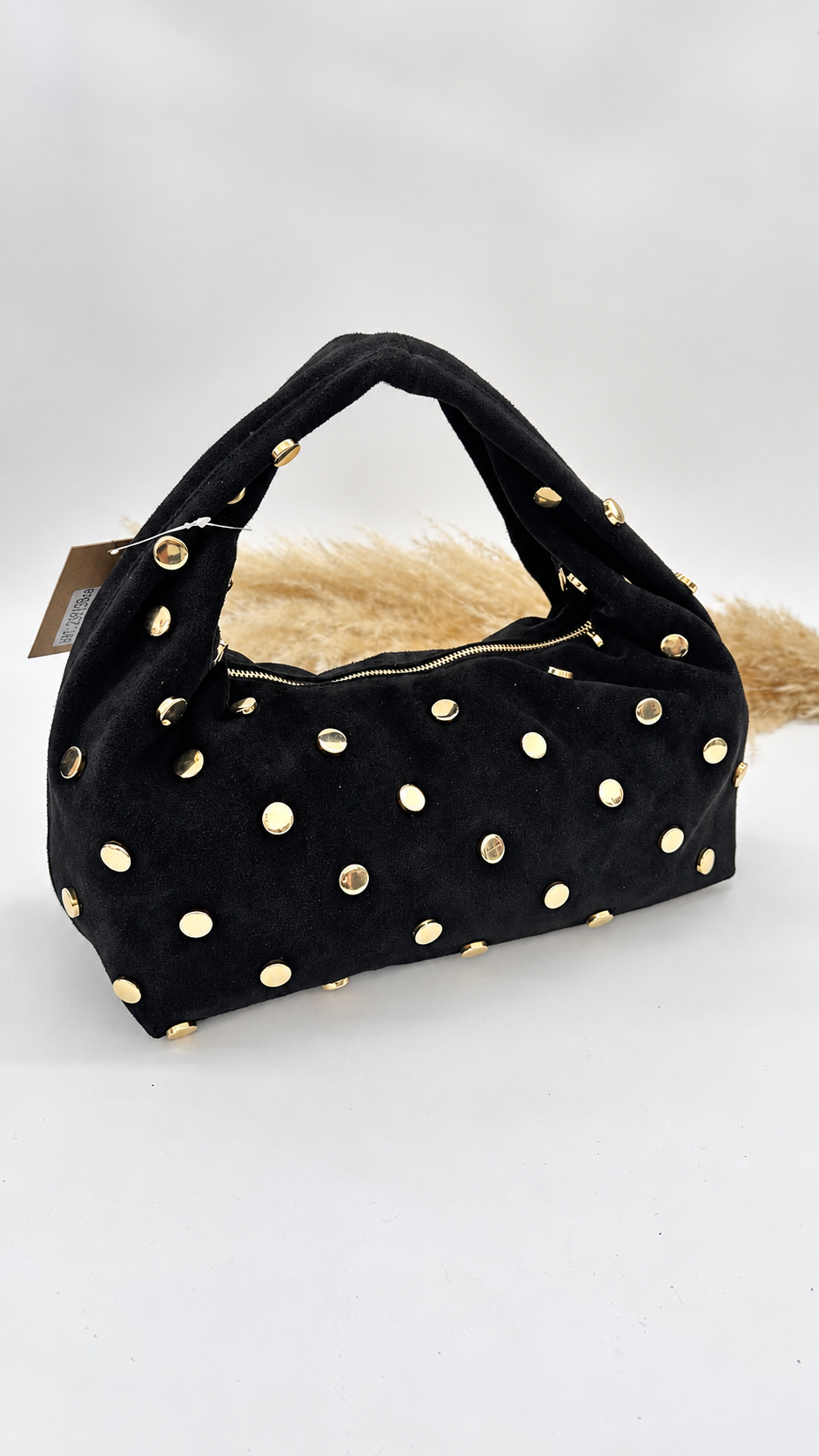 BORSA SCAMOSCIATA CON BORCHIE NERA