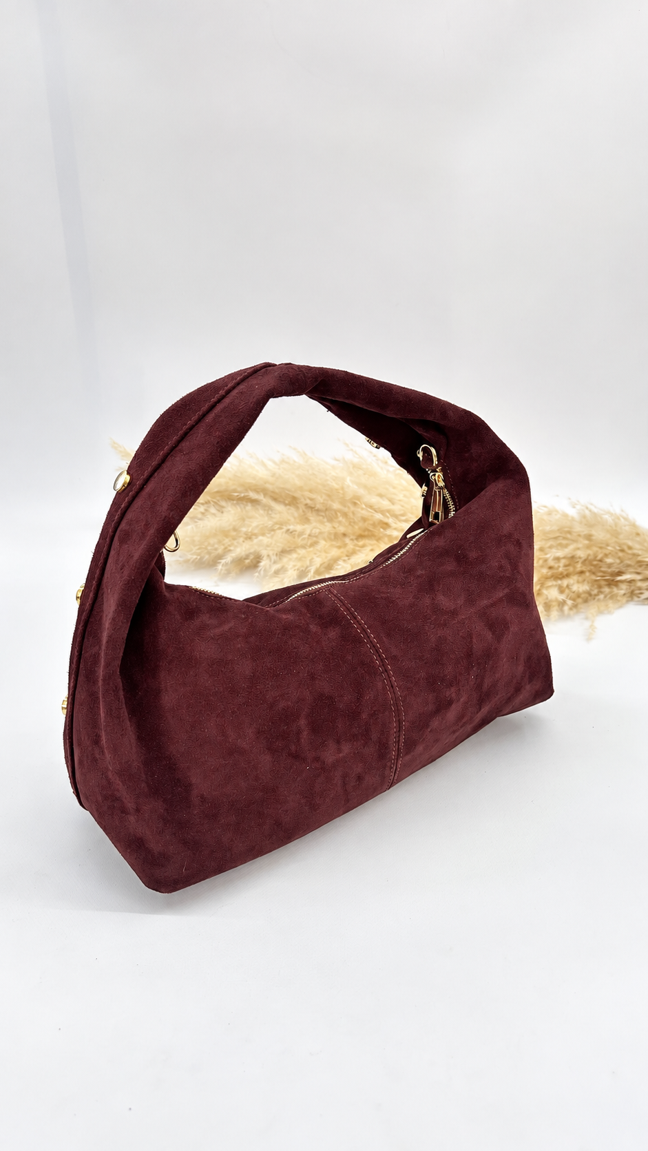 BORSA SCAMOSCIATA CON BORCHIE BORDEAUX
