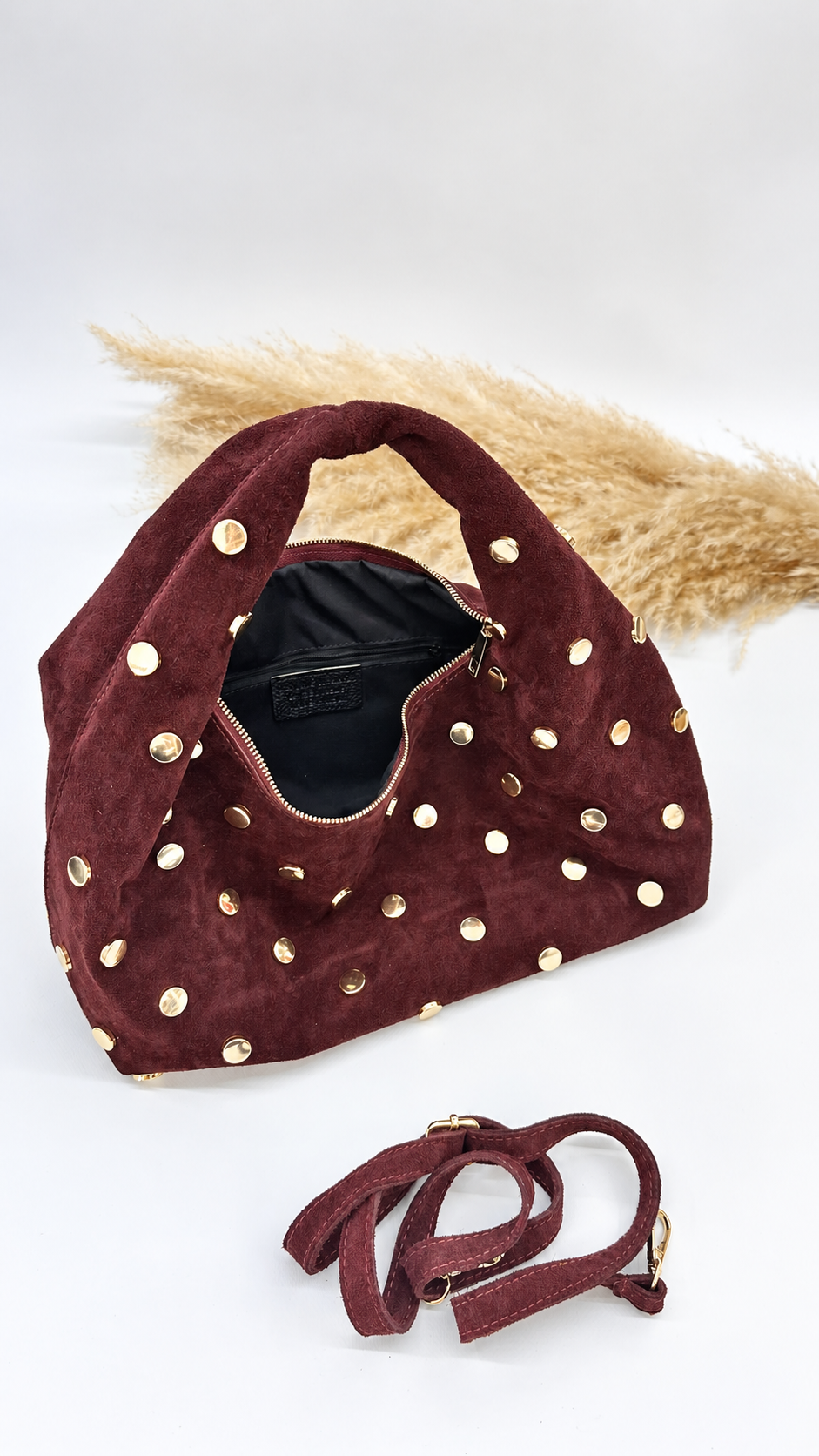 BORSA SCAMOSCIATA CON BORCHIE BORDEAUX